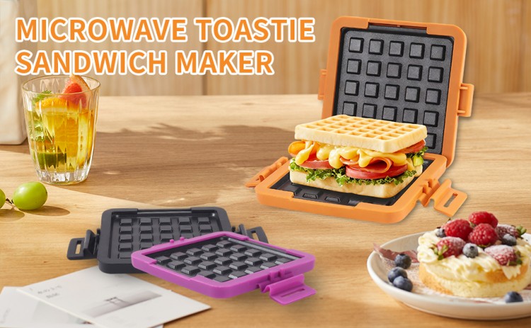 HeMaSe waffle microwave tray front view - waffle-pattern grill surface with 4 locking clips for toast and sandwich