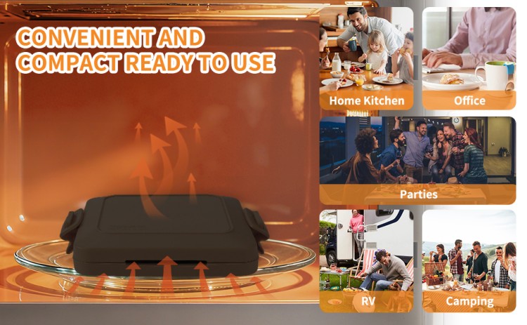 High-polymer heat-conducting layer on HeMaSe waffle tray - converts microwave energy to heat for crispy grilling